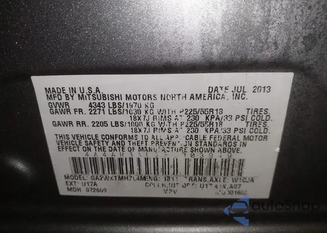 2014 Mitsubishi Outlander Sport Es z USA, uszkodzony, nr VIN 4A4AR3AU2EE003949